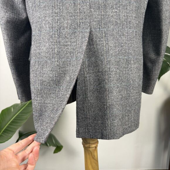 Vintage 80s Wool Herringbone Blazer Gray Oversized Menswear Jacket | Adams Row - Picture 10 of 16
